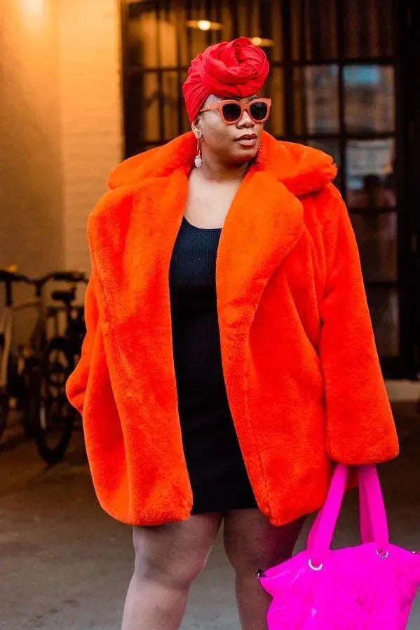 Faux Fur Coats - Vibrant Women's Faux Fur Coat for Stylish Winter Warmth