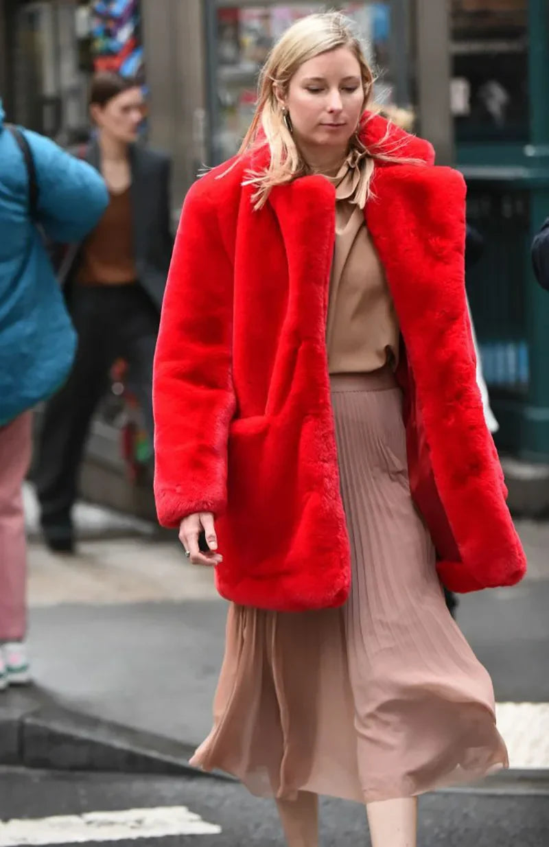 Faux Fur Coats - Vibrant Women's Faux Fur Coat for Stylish Winter Warmth