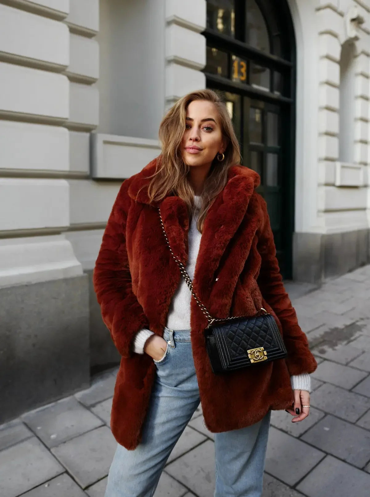 Faux Fur Coats - Vibrant Women's Faux Fur Coat for Stylish Winter Warmth