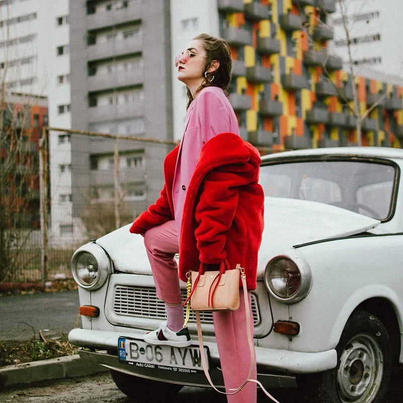Faux Fur Coats - Vibrant Women's Faux Fur Coat for Stylish Winter Warmth
