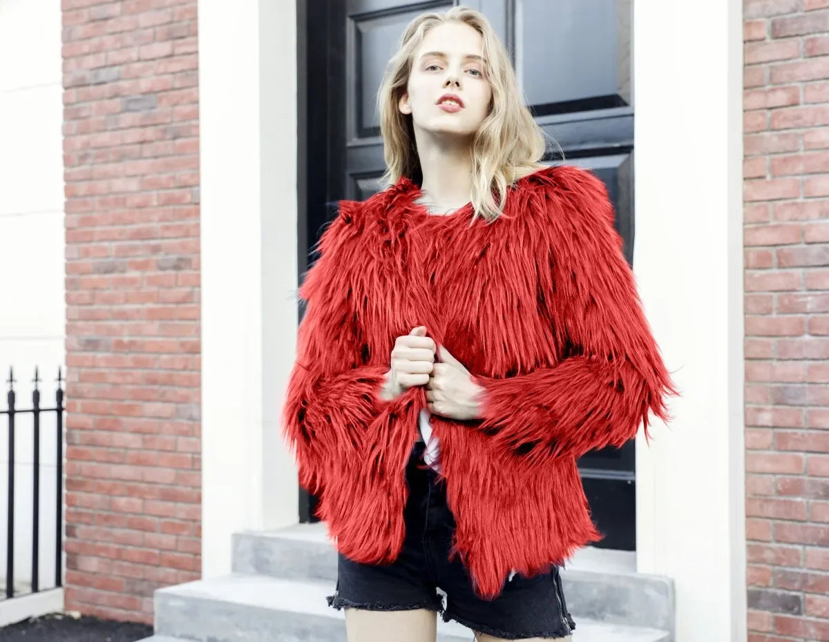 Faux Fur Jackets - Women’s Fancy Faux Fur Coat - Thick Warm Jacket