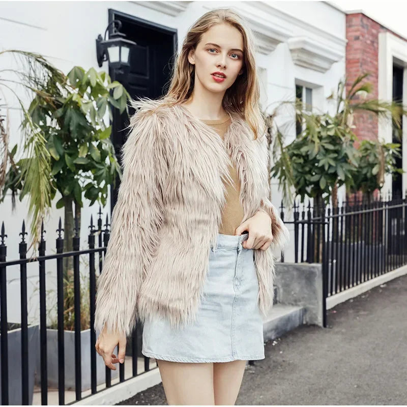 Faux Fur Jackets - Women’s Fancy Faux Fur Coat - Thick Warm Jacket