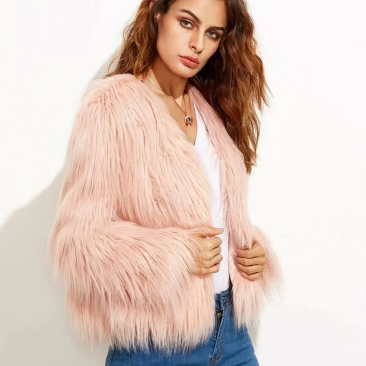 Faux Fur Jackets - Women’s Fancy Faux Fur Coat - Thick Warm Jacket