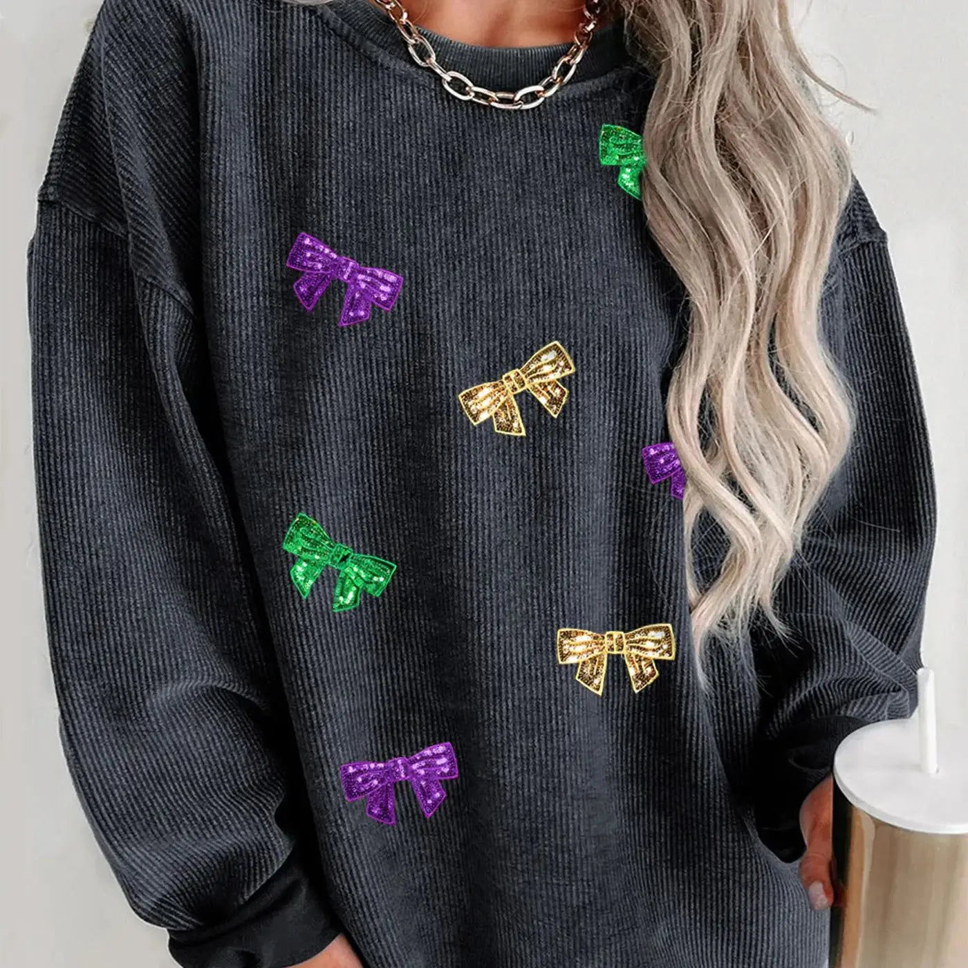 Festive Pullover Sweatshirts - Mardi Gras Festive Carnival Women's Sweater | Colorful Bows