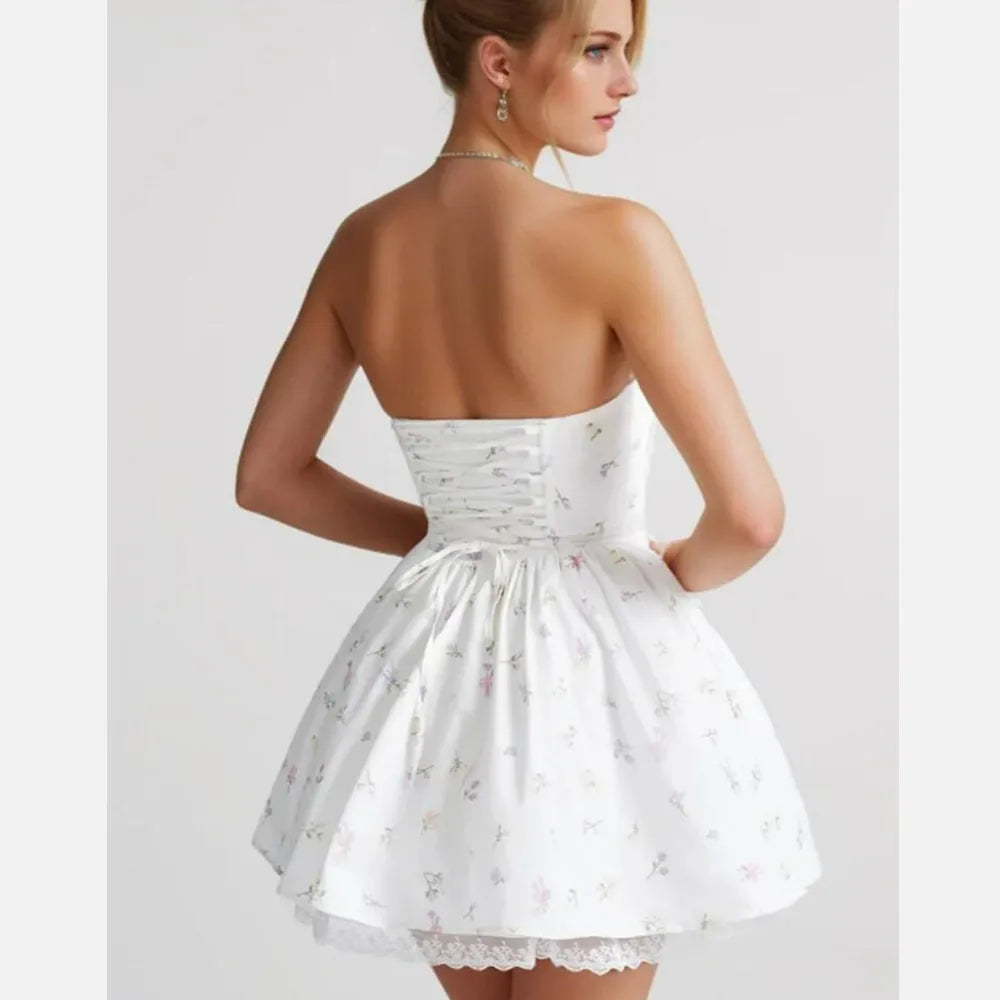 Fit and Flare Dresses - Floral Strapless Summer Dress | Fit & Flare Style