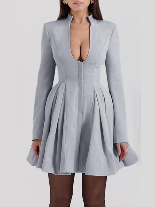 Fit and Flare Dresses - Office Party Dress with Long Sleeves