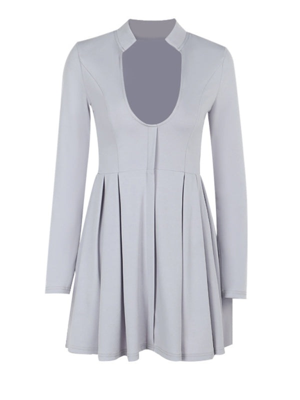 Fit and Flare Dresses - Office Party Dress with Long Sleeves