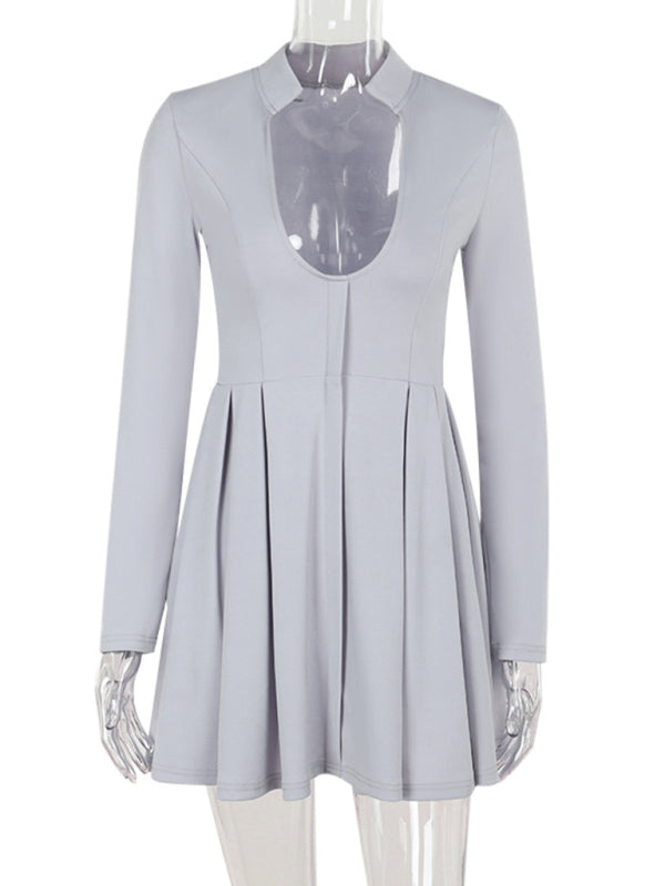 Fit and Flare Dresses - Office Party Dress with Long Sleeves