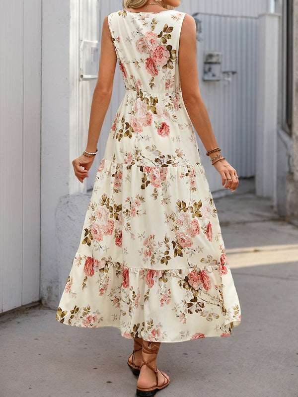 Floral Dresses - Casual Floral A-Line Dress with Ruffle Details