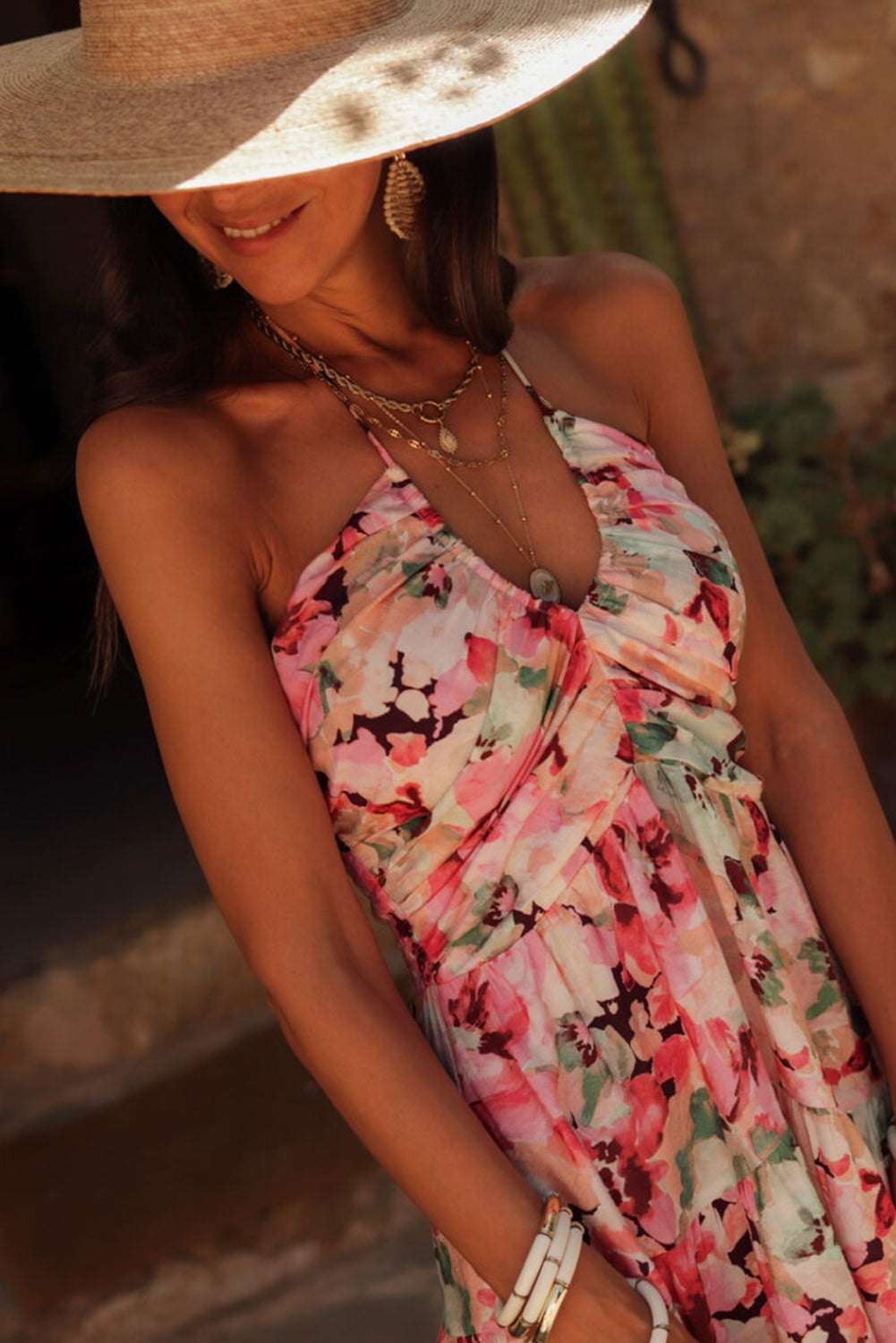 Floral Dresses - Floral Halter Sundress for Casual Summer Days