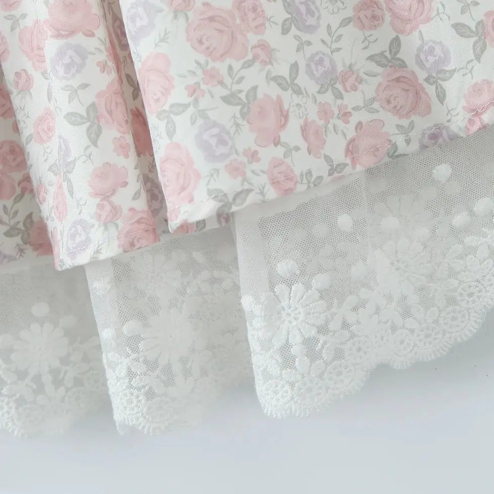 Floral Dresses - Summer Romance Floral Lace-Up Dress with Smocked Waist