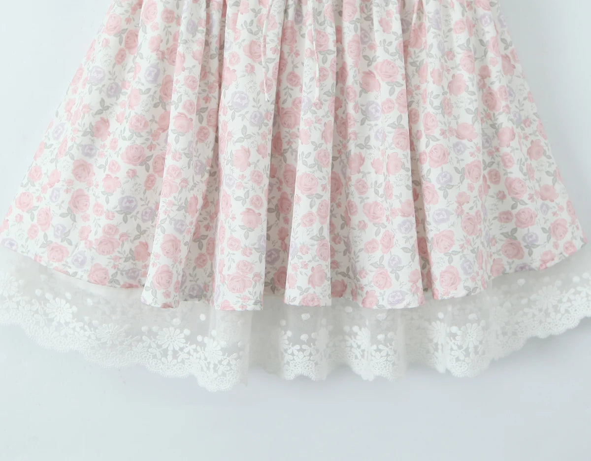 Floral Dresses - Summer Romance Floral Lace-Up Dress with Smocked Waist