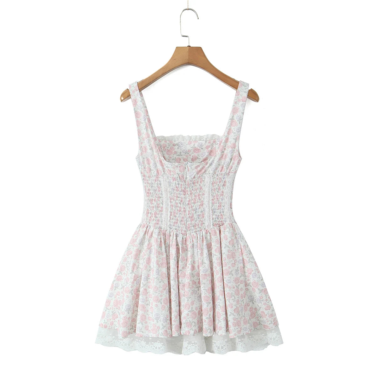 Floral Dresses - Summer Romance Floral Lace-Up Dress with Smocked Waist