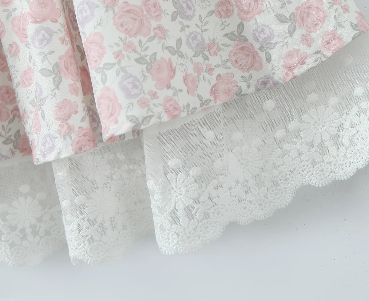 Floral Dresses - Summer Romance Floral Lace-Up Dress with Smocked Waist