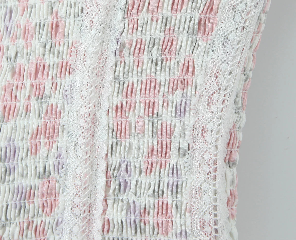 Floral Dresses - Summer Romance Floral Lace-Up Dress with Smocked Waist