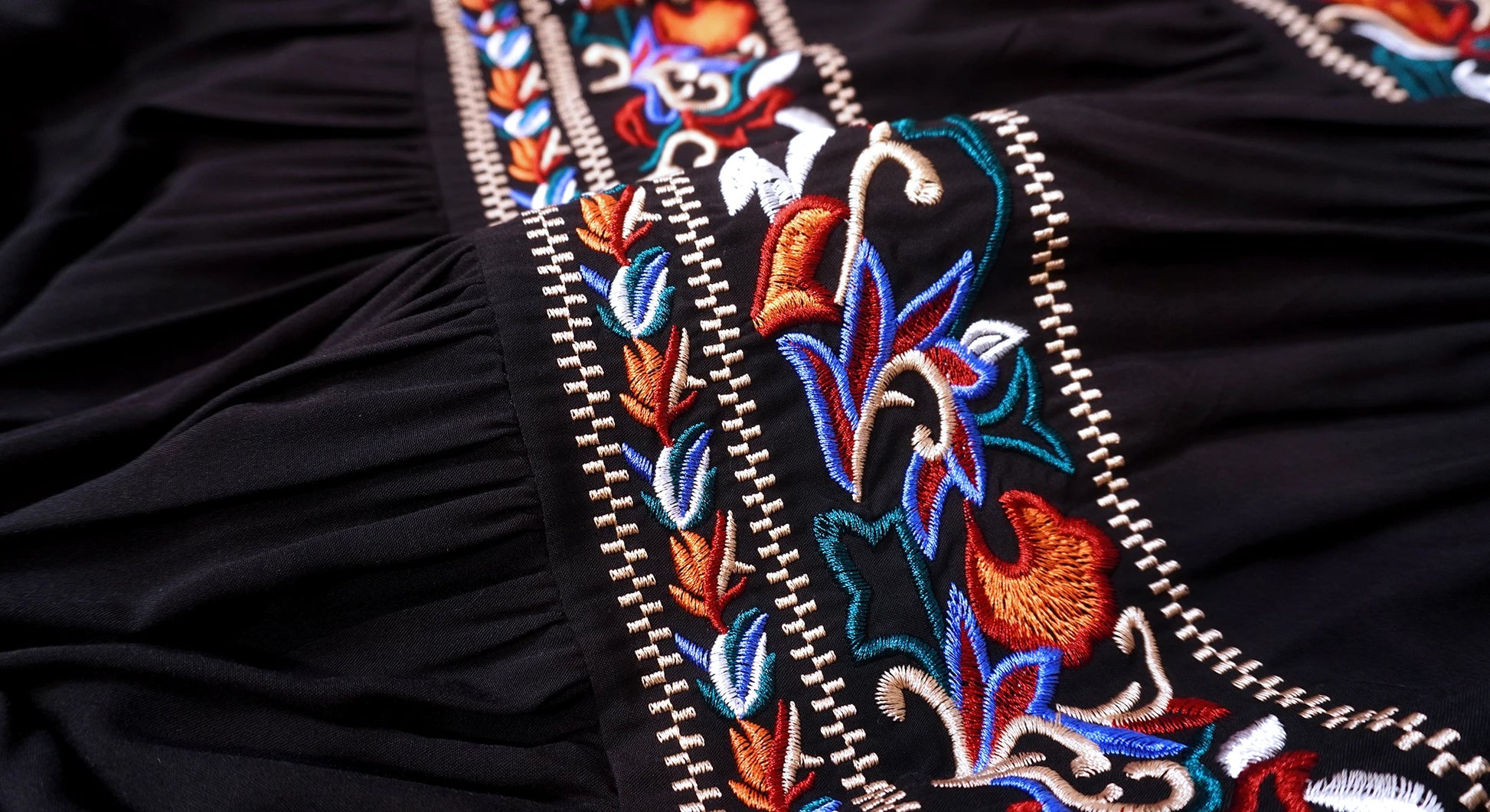 Kaftans - Jastie Embroidered Women Maxi Dress V-Neck Batwing Sleeve Loose Oversize Summer Dresses Drawstring Waist Boho Beach Vestidos