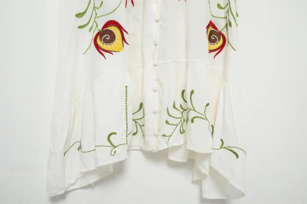 Kaftans - Jastie Embroidered Women Maxi Dress V-Neck Batwing Sleeve Loose Oversize Summer Dresses Drawstring Waist Boho Beach Vestidos