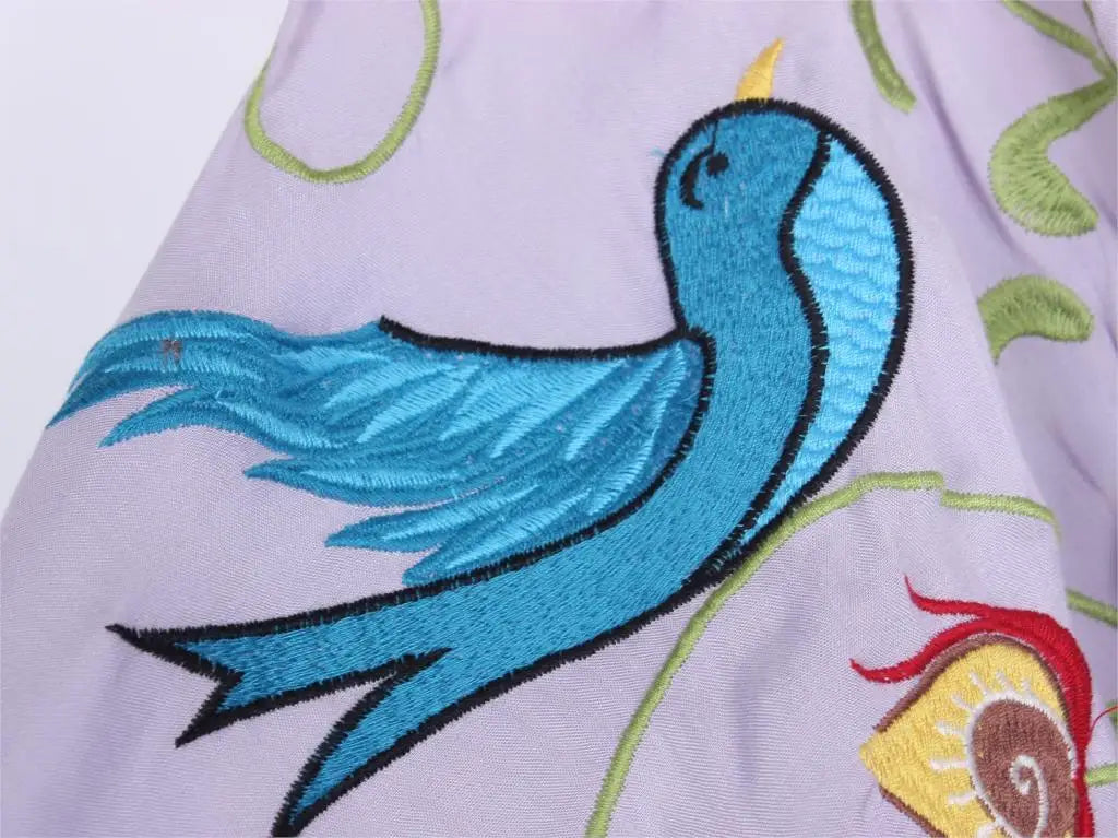 Kaftans - Jastie Embroidered Women Maxi Dress V-Neck Batwing Sleeve Loose Oversize Summer Dresses Drawstring Waist Boho Beach Vestidos