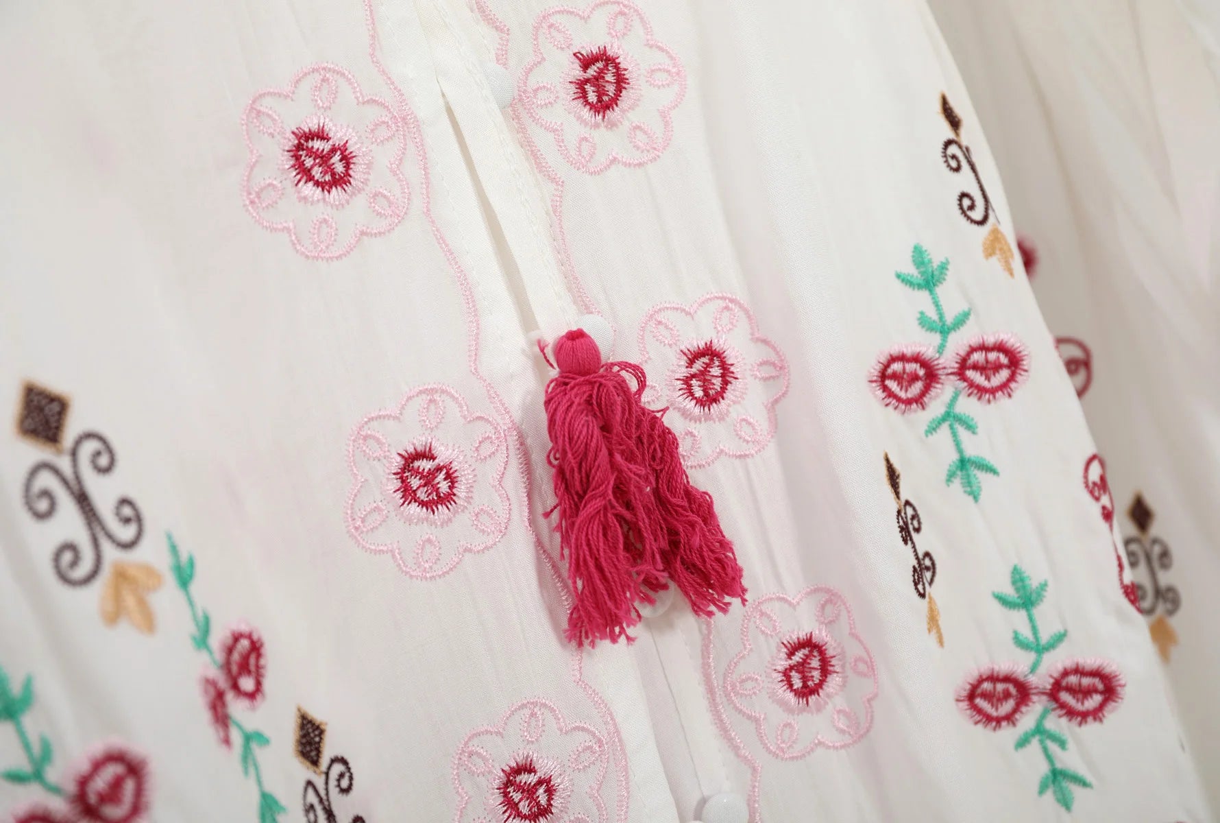 Kaftans - Jastie Embroidered Women Maxi Dress V-Neck Batwing Sleeve Loose Oversize Summer Dresses Drawstring Waist Boho Beach Vestidos