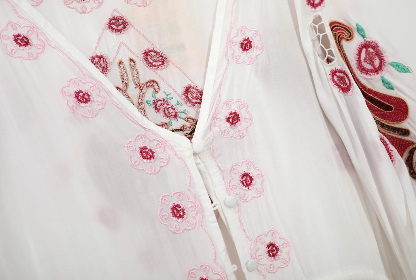 Kaftans - Jastie Embroidered Women Maxi Dress V-Neck Batwing Sleeve Loose Oversize Summer Dresses Drawstring Waist Boho Beach Vestidos