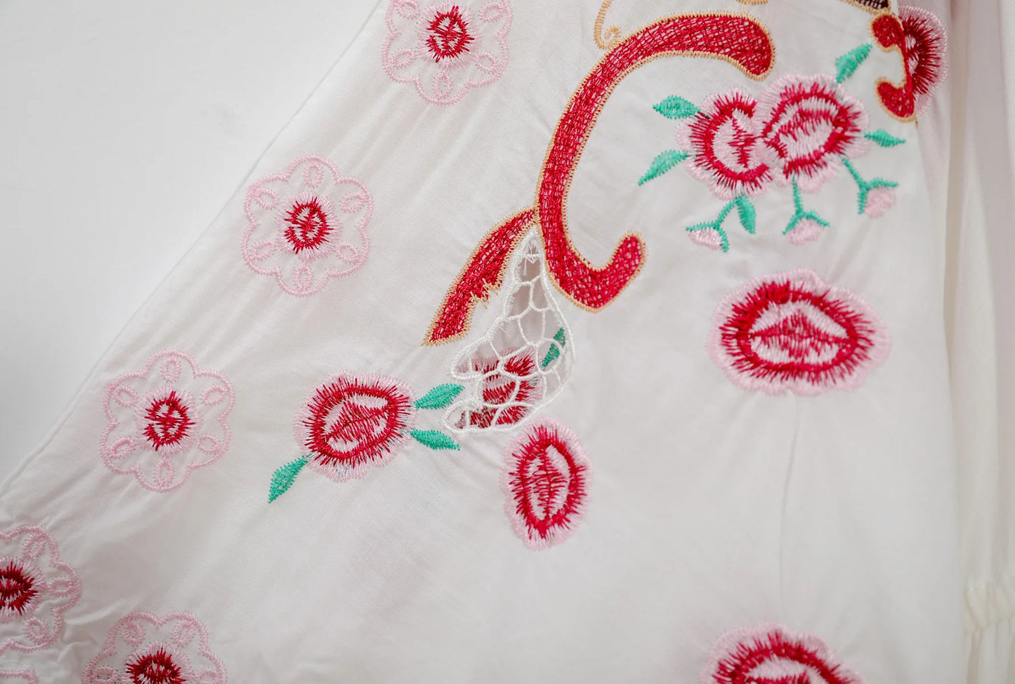 Kaftans - Jastie Embroidered Women Maxi Dress V-Neck Batwing Sleeve Loose Oversize Summer Dresses Drawstring Waist Boho Beach Vestidos