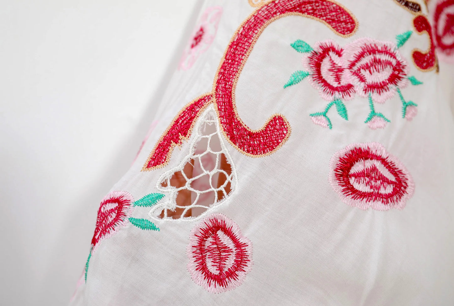 Kaftans - Jastie Embroidered Women Maxi Dress V-Neck Batwing Sleeve Loose Oversize Summer Dresses Drawstring Waist Boho Beach Vestidos