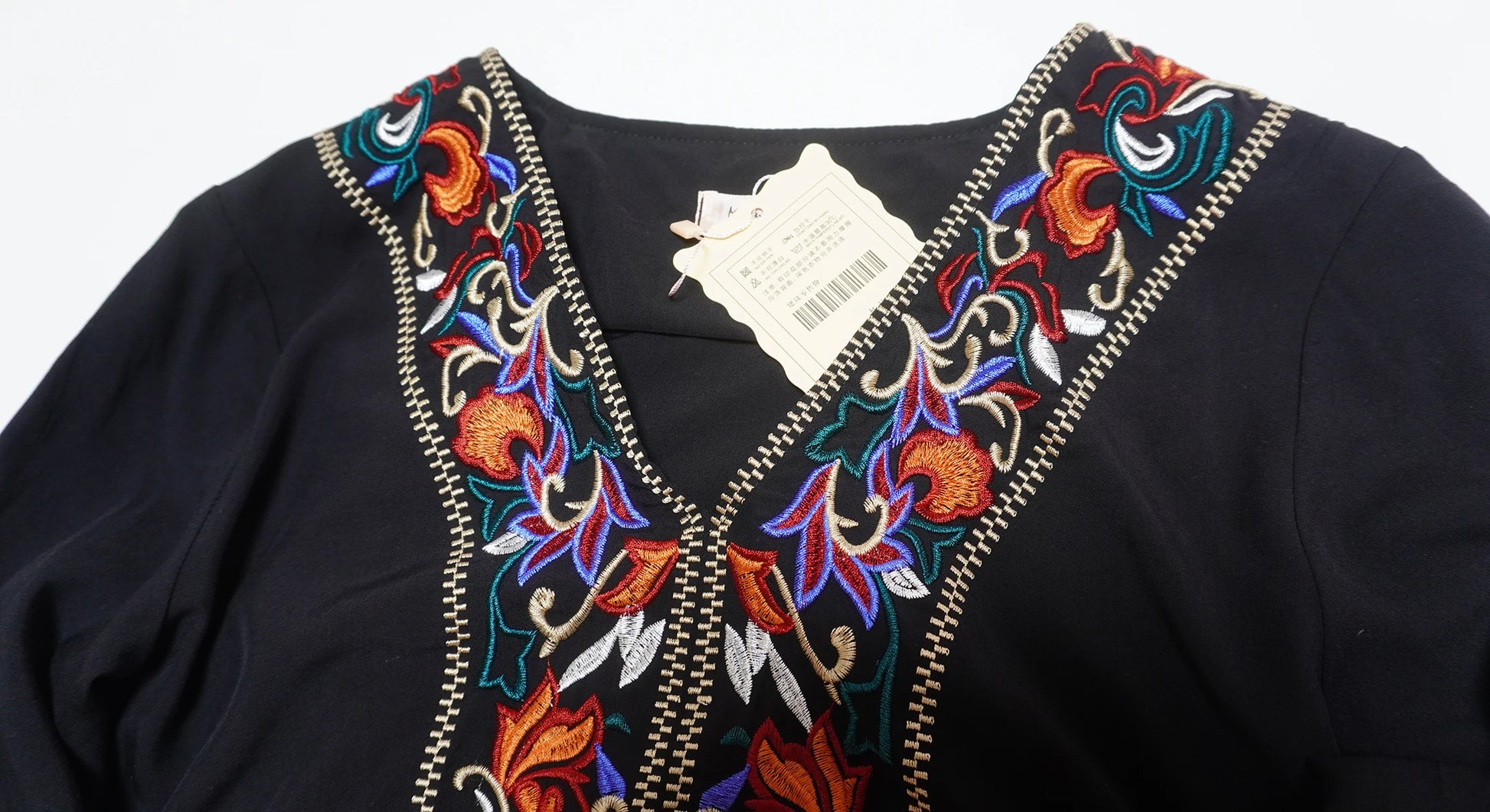 Kaftans - Jastie Embroidered Women Maxi Dress V-Neck Batwing Sleeve Loose Oversize Summer Dresses Drawstring Waist Boho Beach Vestidos