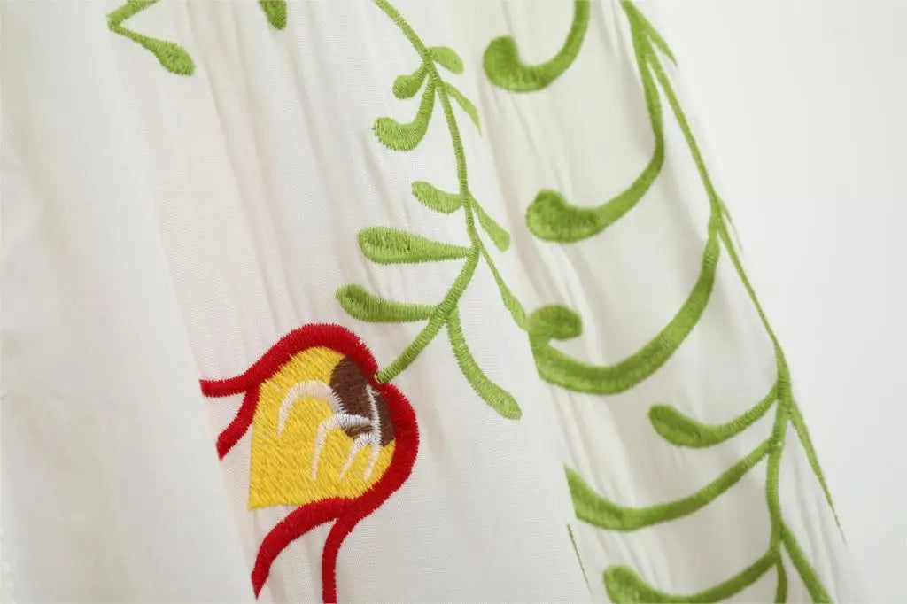 Kaftans - Jastie Embroidered Women Maxi Dress V-Neck Batwing Sleeve Loose Oversize Summer Dresses Drawstring Waist Boho Beach Vestidos