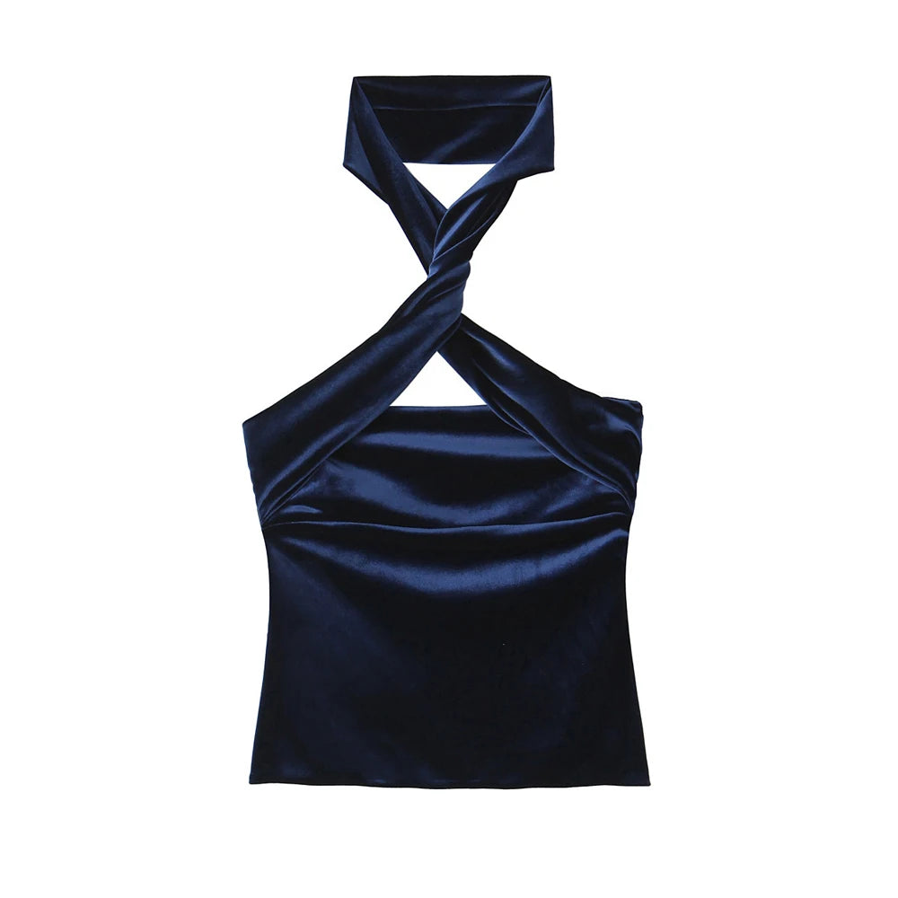 Halter Tops - Velvet Scarf Choker Top