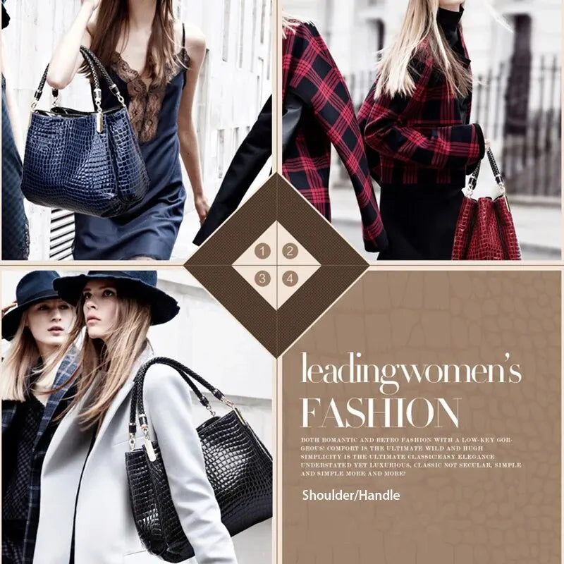 HandBags - Crocodile-Print Faux Leather Handbag for Professionals