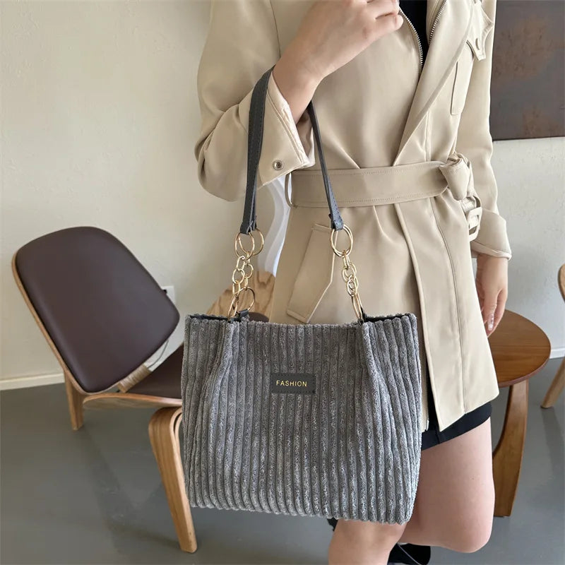 HandBags - Plush Corduroy Handbag Trendy Shoulder Bag