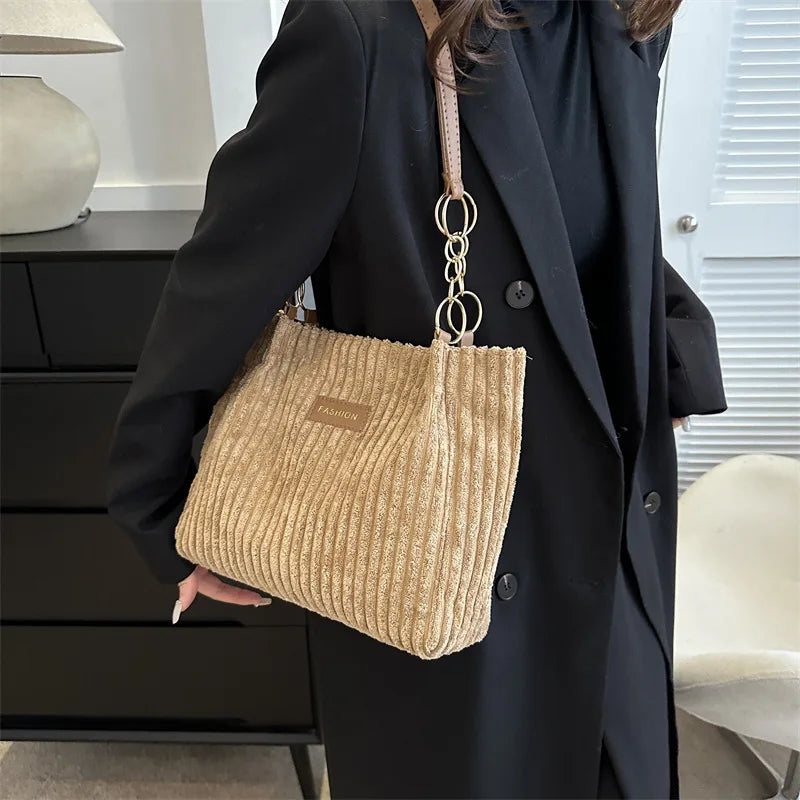 HandBags - Plush Corduroy Handbag Trendy Shoulder Bag