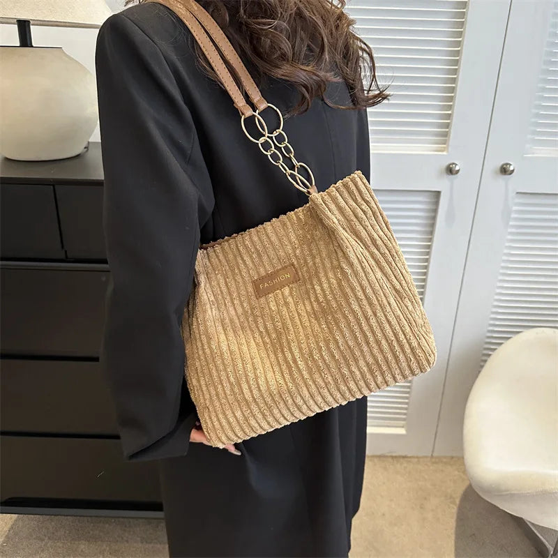 HandBags - Plush Corduroy Handbag Trendy Shoulder Bag