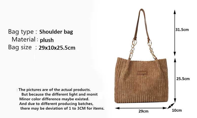 HandBags - Plush Corduroy Handbag Trendy Shoulder Bag