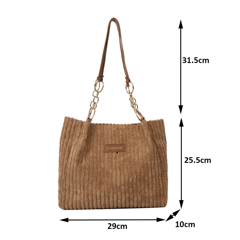 HandBags - Plush Corduroy Handbag Trendy Shoulder Bag