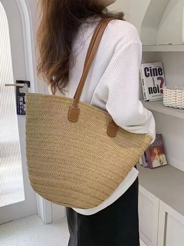 Handbags- Women's Essential Straw Beach Bag- - Pekosa Women Fashion