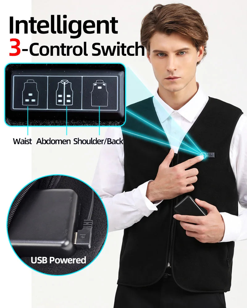 Heating Vests - Unisex 10 Zone Heat Vest – USB Powered Waistcoat in Fleece
