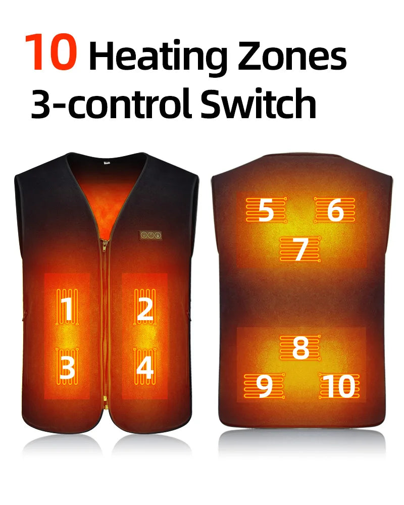 Heating Vests - Unisex 10 Zone Heat Vest – USB Powered Waistcoat in Fleece