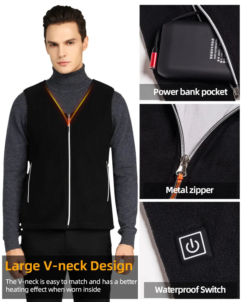 Heating Vests - Unisex 10 Zone Heat Vest – USB Powered Waistcoat in Fleece