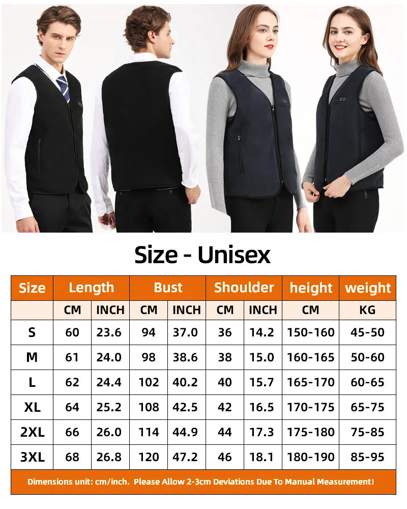 Heating Vests - Unisex 10 Zone Heat Vest – USB Powered Waistcoat in Fleece