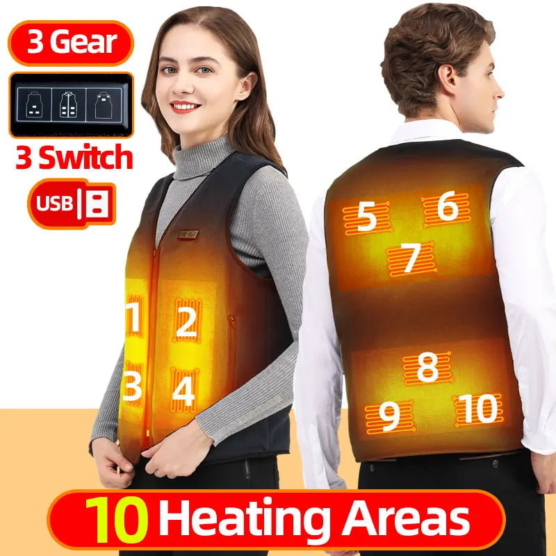 Heating Vests - Unisex 10 Zone Heat Vest – USB Powered Waistcoat in Fleece