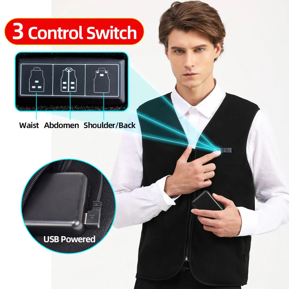Heating Vests - Unisex 10 Zone Heat Vest – USB Powered Waistcoat in Fleece