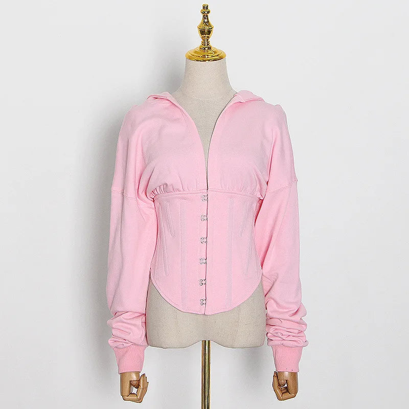 Hoodies - Trendy Green Hoodie with Corset Design for Women