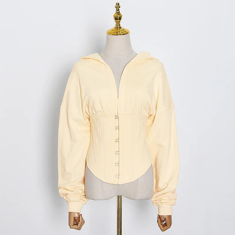 Hoodies - Trendy Green Hoodie with Corset Design for Women