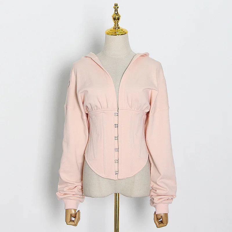 Hoodies - Trendy Green Hoodie with Corset Design for Women