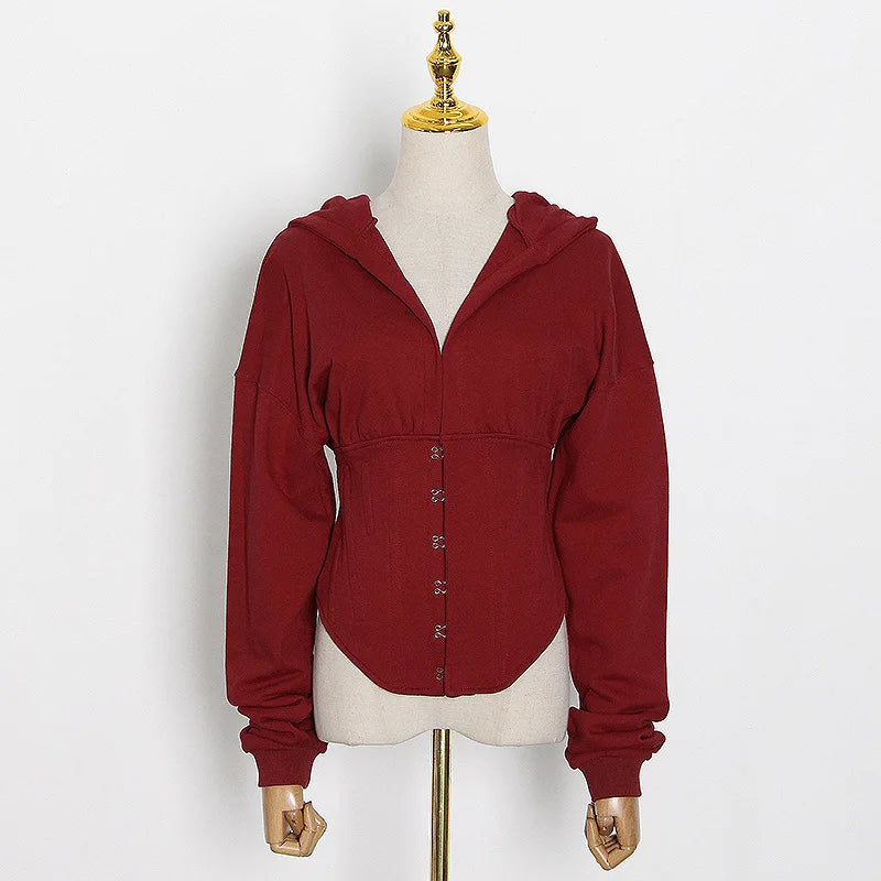 Hoodies - Trendy Green Hoodie with Corset Design for Women