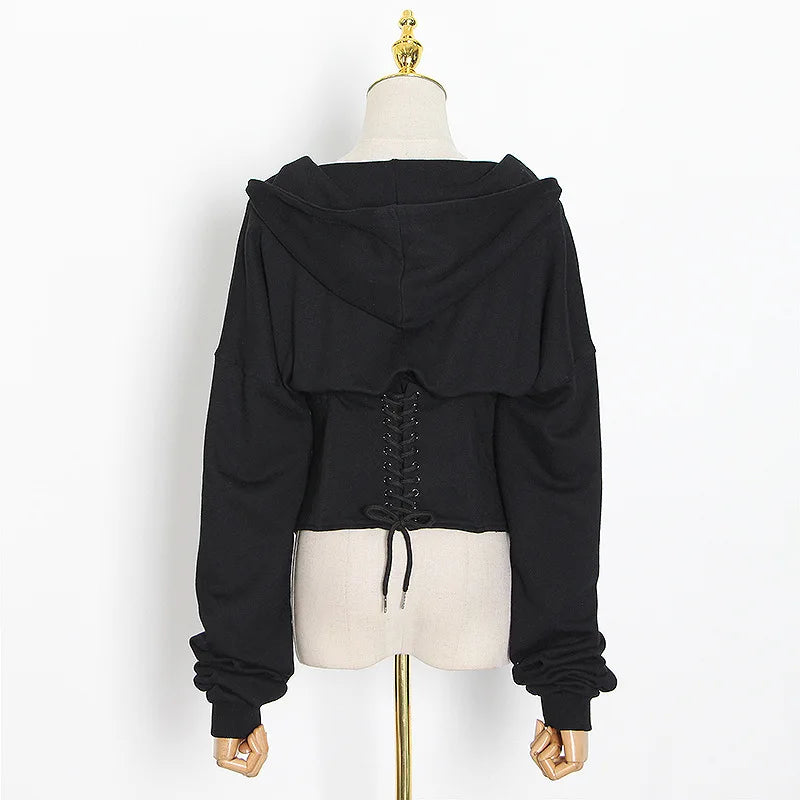 Hoodies - Trendy Green Hoodie with Corset Design for Women