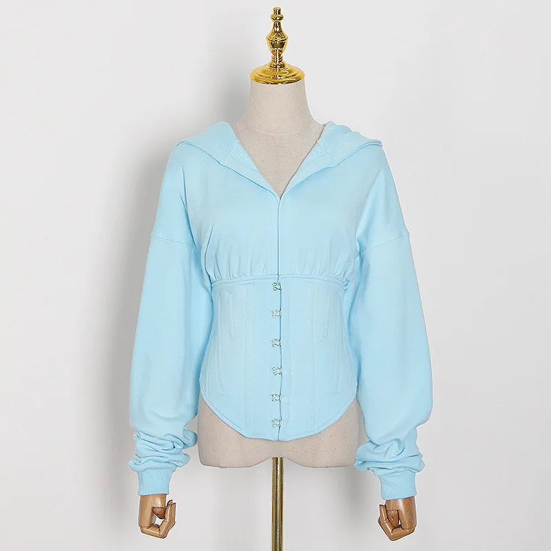 Hoodies - Trendy Green Hoodie with Corset Design for Women