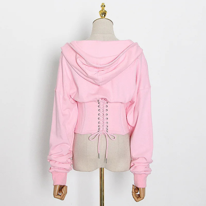 Hoodies - Trendy Green Hoodie with Corset Design for Women