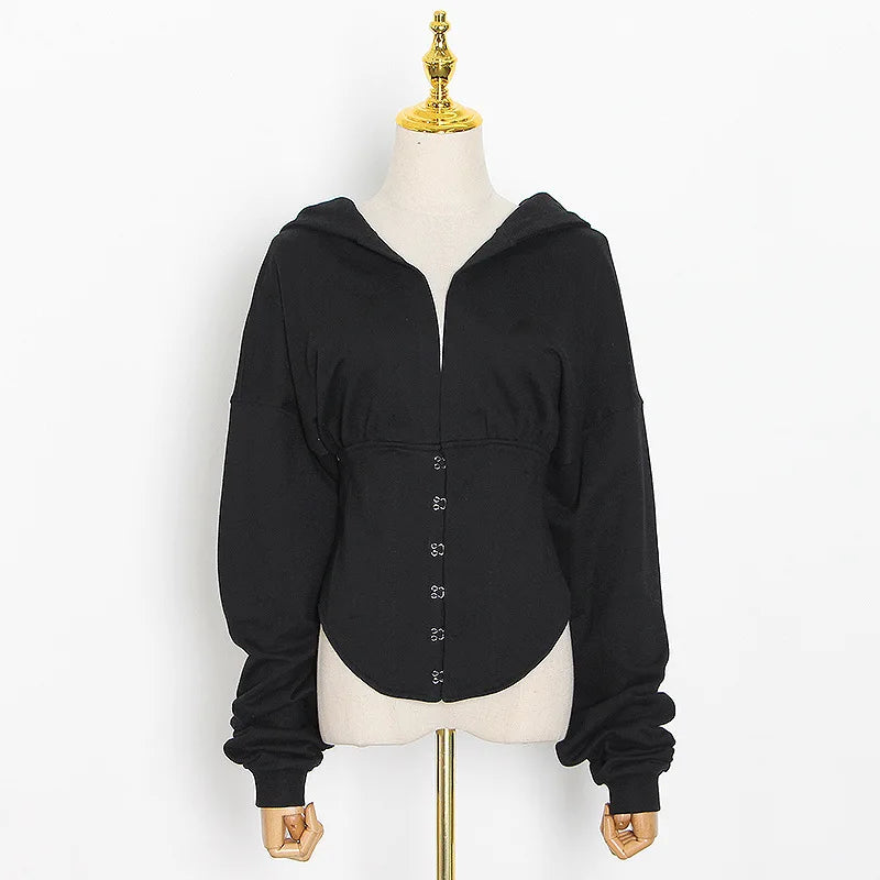 Hoodies - Trendy Green Hoodie with Corset Design for Women